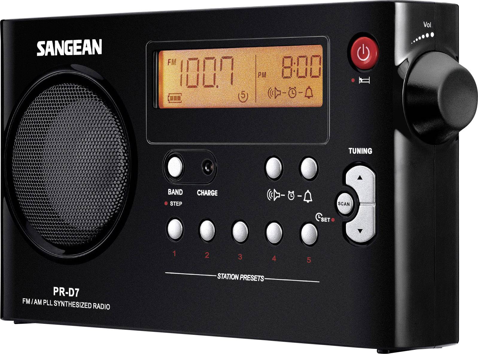 Radio przenośne Sangean PR-D7 fale metrowe (VHF), fale średnie (MF) funkcja budzika czarny - obrazek 1