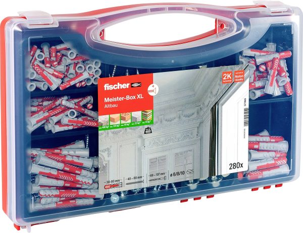 Fischer 577865 Meister-Box XL Altbau + S Skrzynka z asortymentem kołków 30 mm, 40 mm, 50 mm, 65 mm, 80 mm 280 części