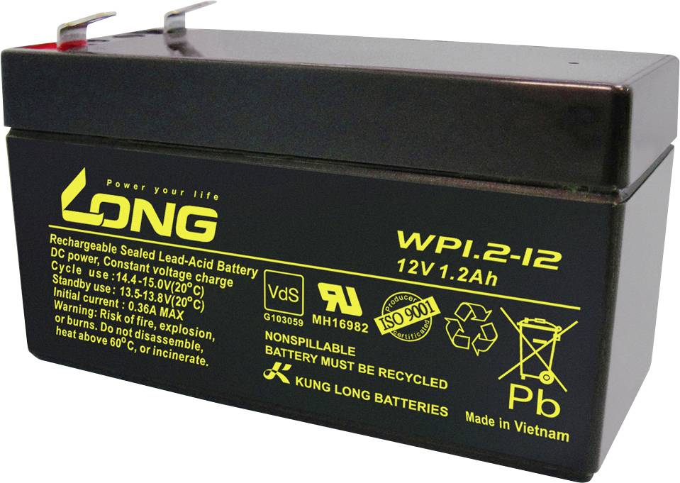 Akumulator ołowiowy Long WP1.2-12 WP1.2-12, AGM, 12 V, 1.2 Ah - obrazek 1