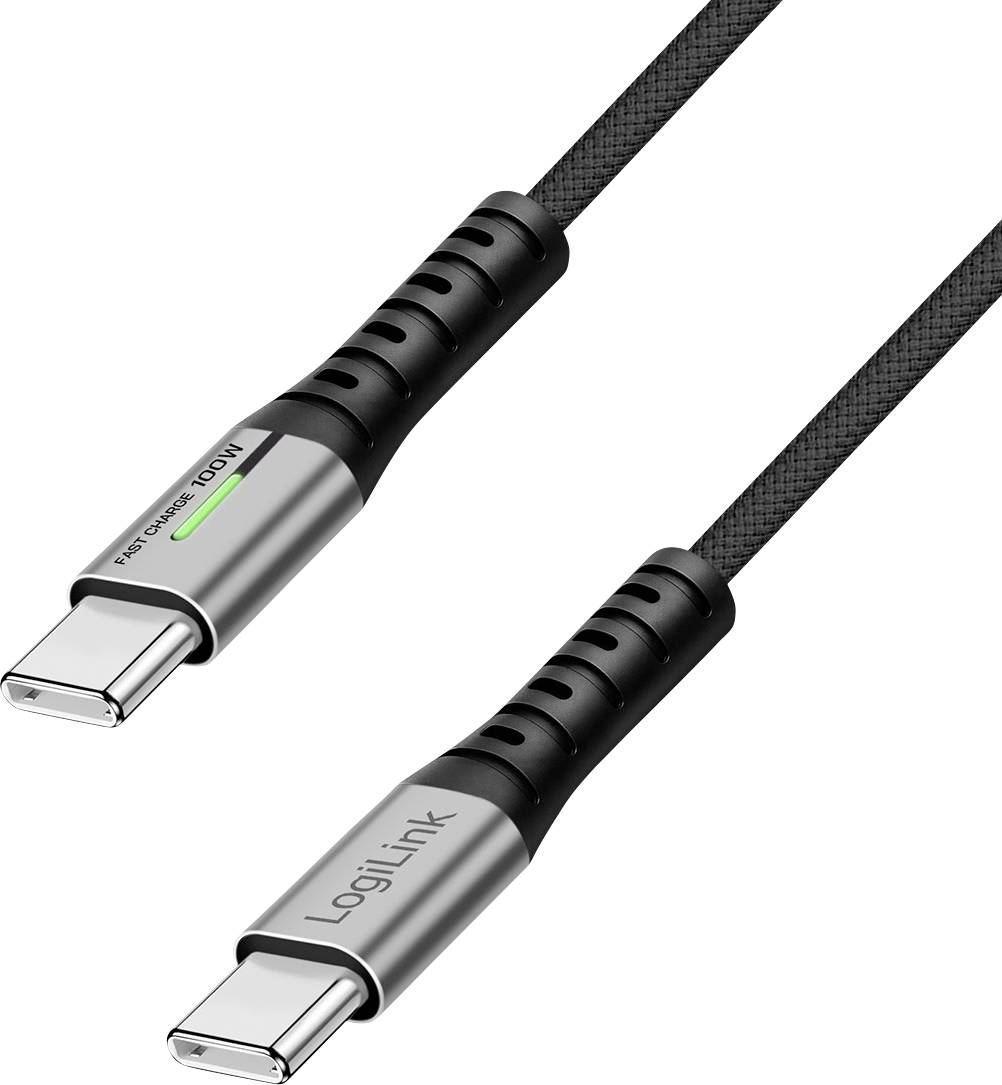 LogiLink USB-C Kabel USB 2.0 Złącze męskie USB-C® 2.00 m czarny z LED, wtyczka po obu stronach CU0424 - obrazek 1