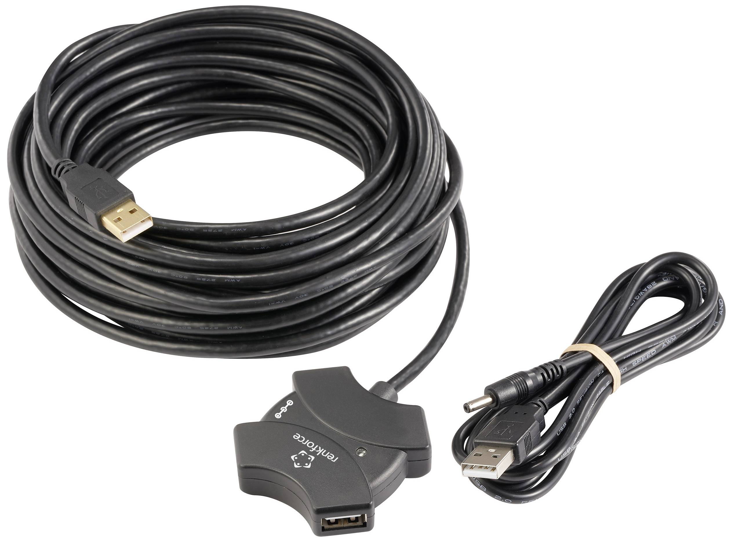 Renkforce RF-6270930 USB-Hub 4 porty USB-A USB 2.0 480 MBit/s wbudowany repeater czarny RF-6270930 - obrazek 1