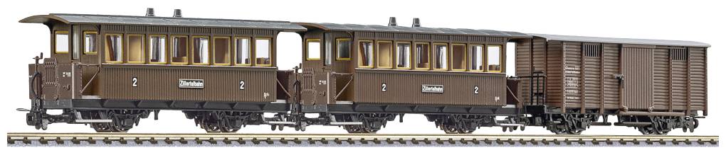 Wagon osobowy Liliput L340018 H0e zestaw 3 dwuosiowych samochodów osobowych B16 i AB Freightwg. Gwk101 kolejki Zillertal - obrazek 1