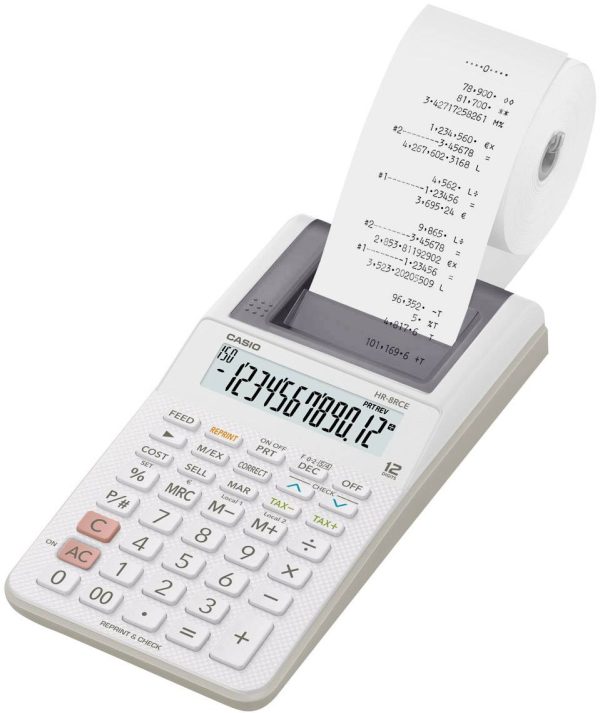 Casio HR-8RCE-WE Kalkulator stacjonarny drukujący biały Wyświetlacz: 12 bateryjne, z sieci elektrycznej (opcjonalnie) (S