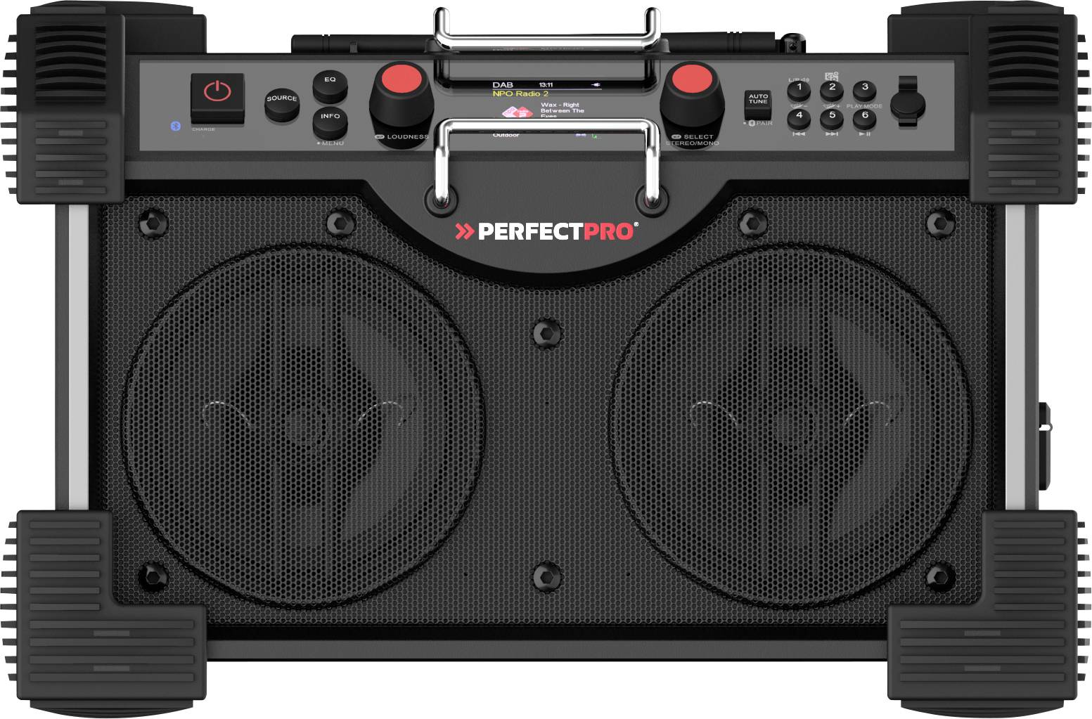 Radio na budowę PerfectPro ROCKHART 18V DAB+, fale metrowe (VHF) Funkcja powerbanku, ochrona przeciwbryzgowa, pyłoszczel - obrazek 1