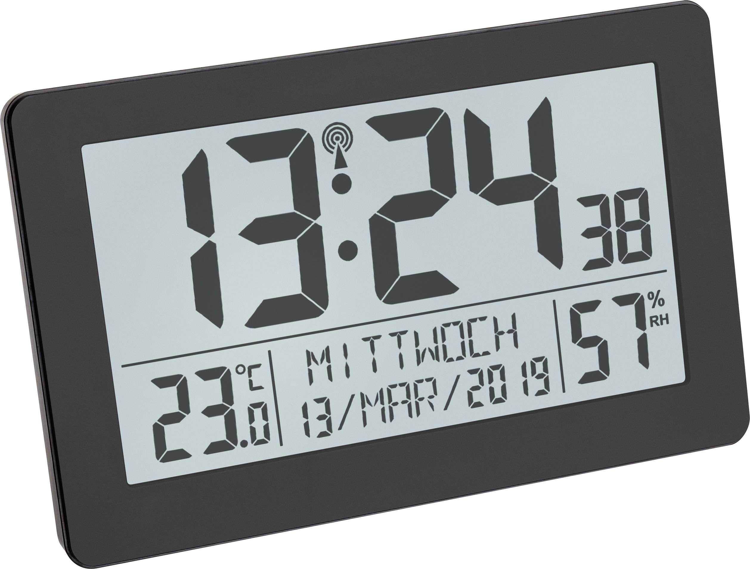 TFA Dostmann 60.2557.01 Sterowany radiowo Zegar radiowy 20.6 cm x 3 cm x 13 cm czarny duży wyświetlacz - obrazek 1