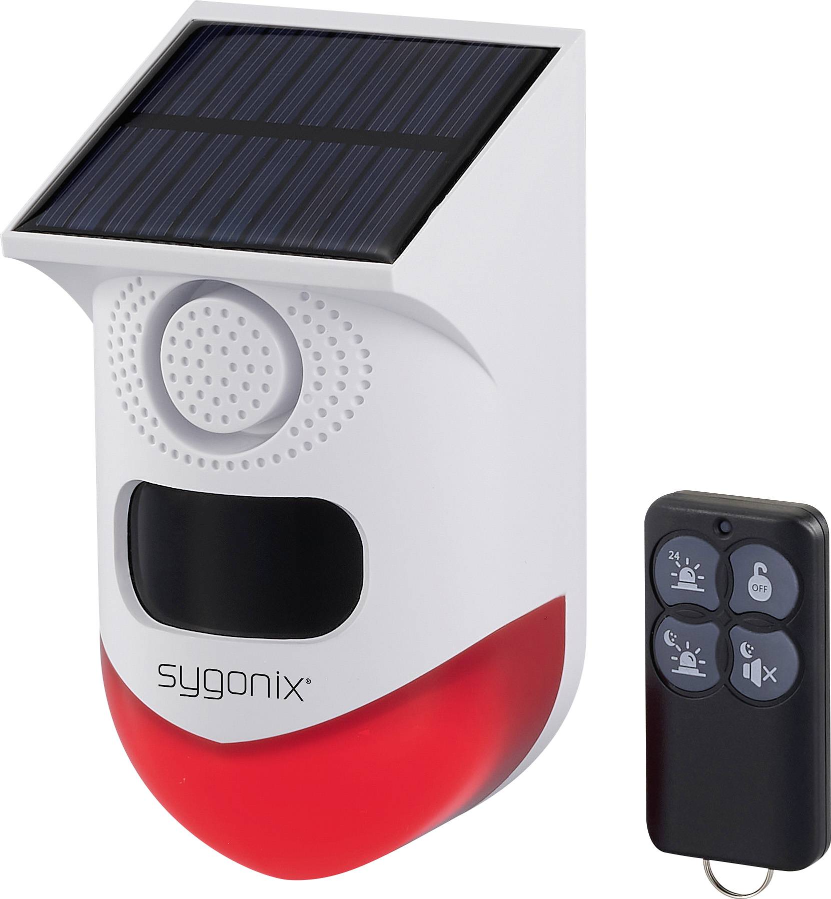 Mini zestaw alarmowy Sygonix SY-6515320 z LED, z czujnikiem ruchu, z pilotem zdalnego sterowania, z modułem solarnych, z - obrazek 1