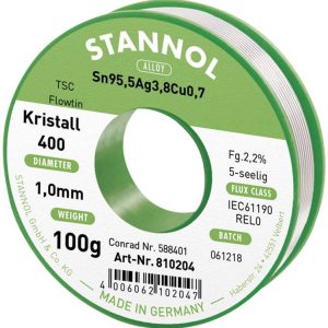 Cyna lutownicza bezołowiowa Stannol Ecology TS szpula Sn95,5Ag3,8Cu0,7 REL0 100 g 1 mm Cyna lutownicza bezołowiowa Stannol Ecology TS szpula Sn95,5Ag3,8Cu0,7 REL0 100 g 1 mm