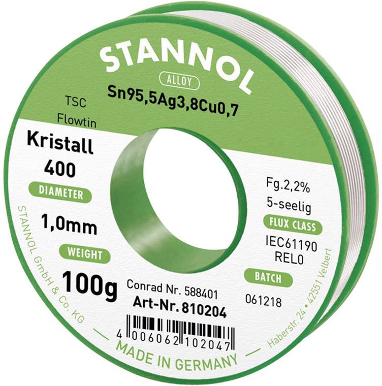 Cyna lutownicza bezołowiowa Stannol Ecology TS szpula Sn95,5Ag3,8Cu0,7 REL0 100 g 1 mm - obrazek 1