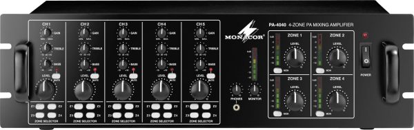 Monacor PA-4040 Wzmacniacz ELA 40 W 4-kanałowy 4 strefy