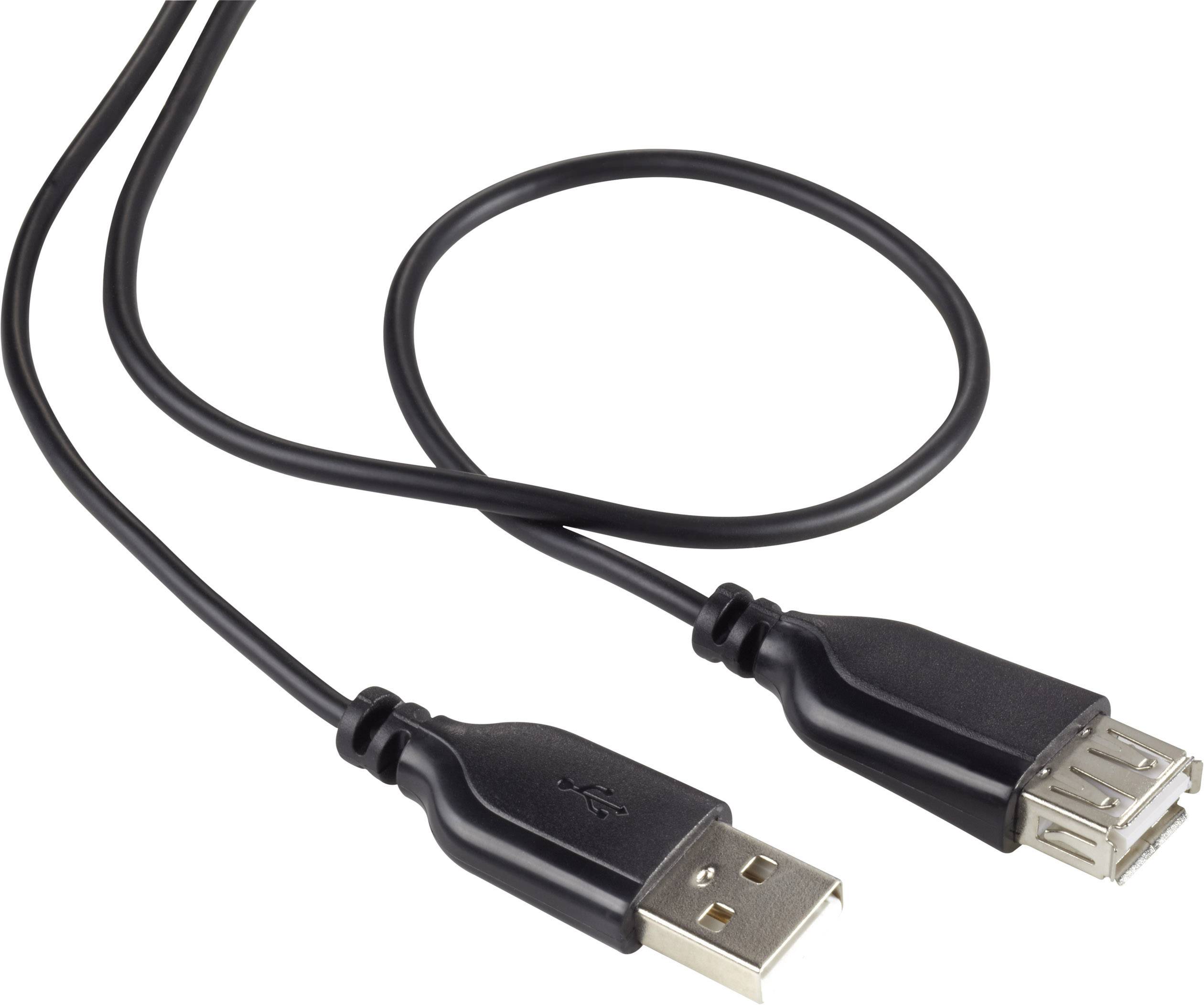 Renkforce Kabel USB USB 2.0 Złącze męskie USB-A, Złącze żeńskie USB-A 1.00 m czarny oplot SuperSoft RF-4080795 - obrazek 1