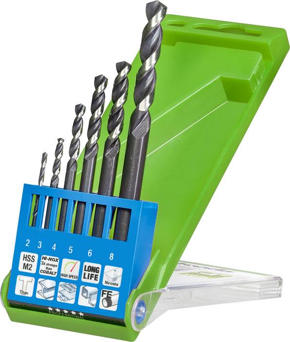 kwb 258806 HSS Zestaw wierteł krętych do metalu 6 szt. 2 mm, 3 mm, 4 mm, 5 mm, 6 mm, 8 mm M2 DIN 338 uchwyt prosty 1 szt