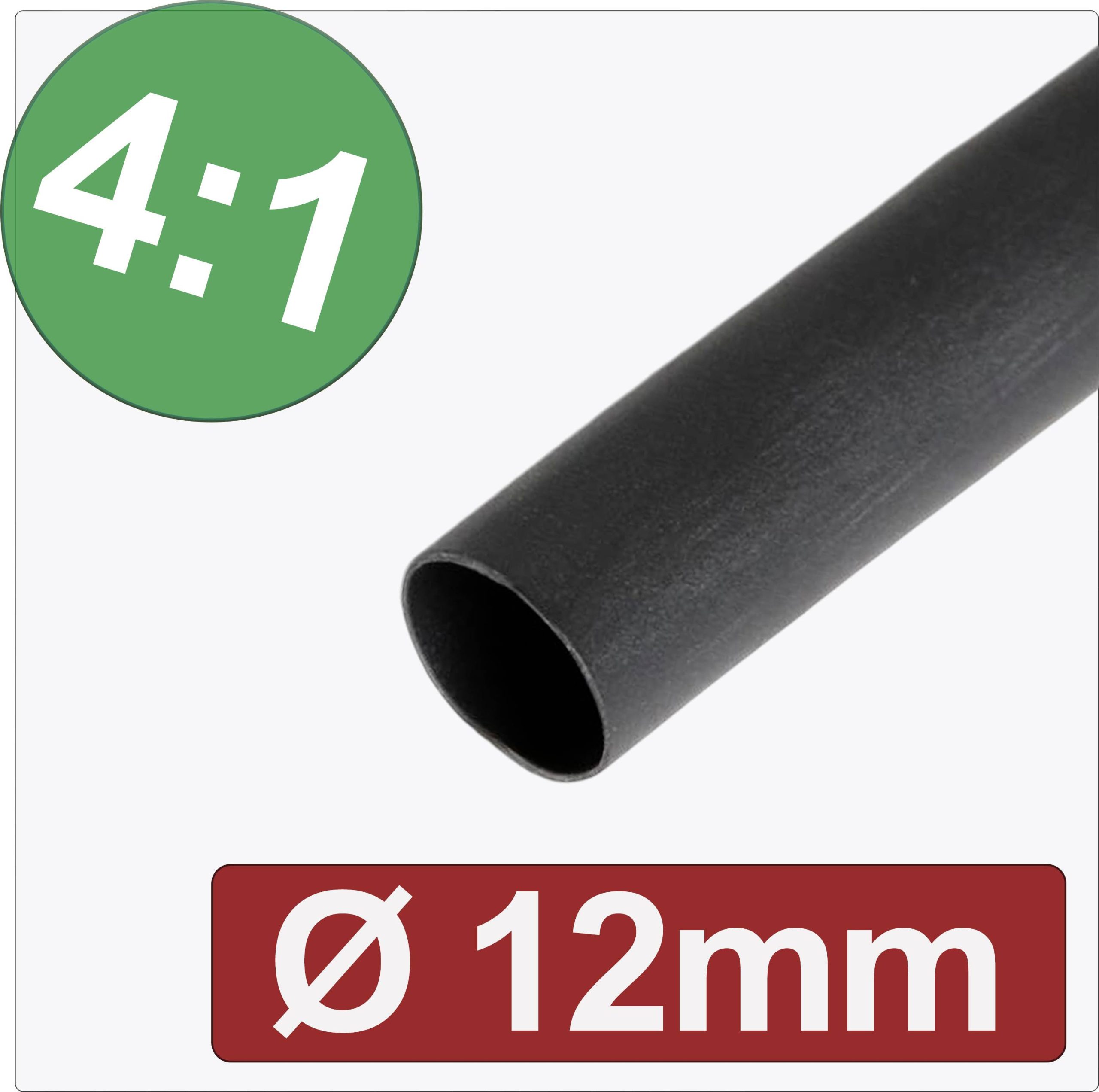 Quadrios 24CA299 Rurka termokurczliwa z klejem czarny 12 mm 3 mm Współczynnik skurczu:4:1 Produkty w metrach bieżących - obrazek 1