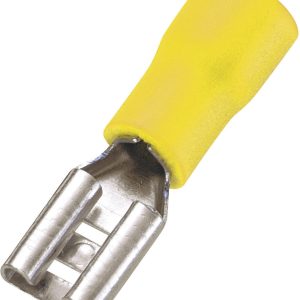 Konektor żeński, częściowa izolacja PCW, tulejam 6.3×0.8 mm, 4-6 mm2, żółty Konektor żeński, częściowa izolacja PCW, tulejam 6.3×0.8 mm, 4-6 mm2, żółty