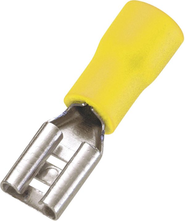 Konektor żeński, częściowa izolacja PCW, tulejam 6.3×0.8 mm, 4-6 mm2, żółty