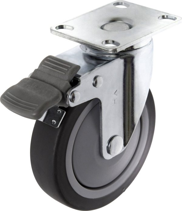 TOOLCRAFT TO-5137920 Kółko obrotowe TPR z blokadą 100 mm z płytką montażową Maksymalne obciążenie: 65 kg