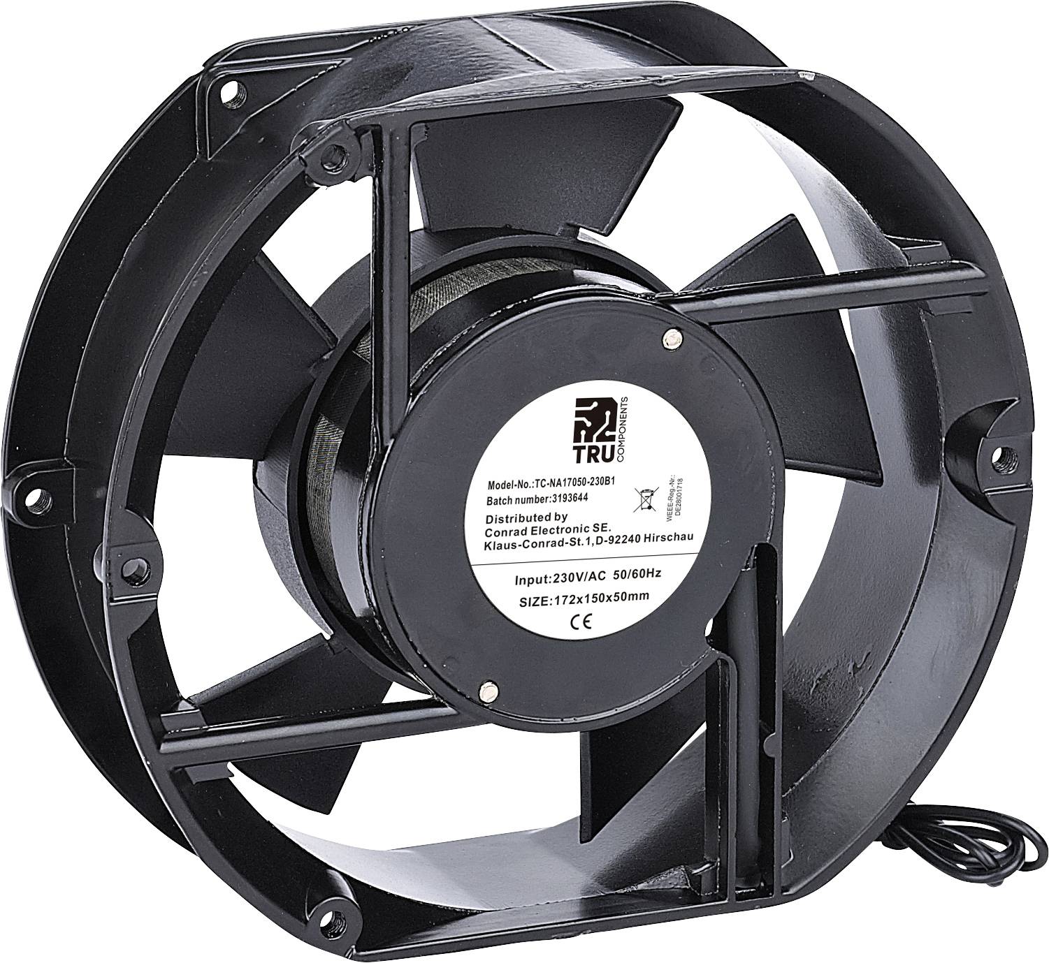 Wentylator osiowy TRU COMPONENTS TC-NA17050-230B1, 230 V/AC, 299 m³/h, (D x S x W) 172 x 150 x 50 mm - obrazek 1