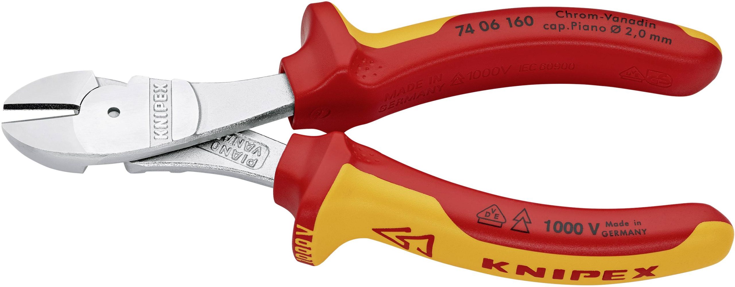 Szczypce boczne wzmocnione Knipex 74 06 160, 160 mm, 64 HRC, VDE - obrazek 1