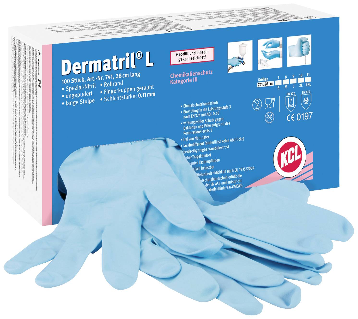 KCL Dermatril L 741 074108081C 100 szt. Rękawice jednorazowe Rozmiar rękawic: 8 EN 455 - obrazek 1