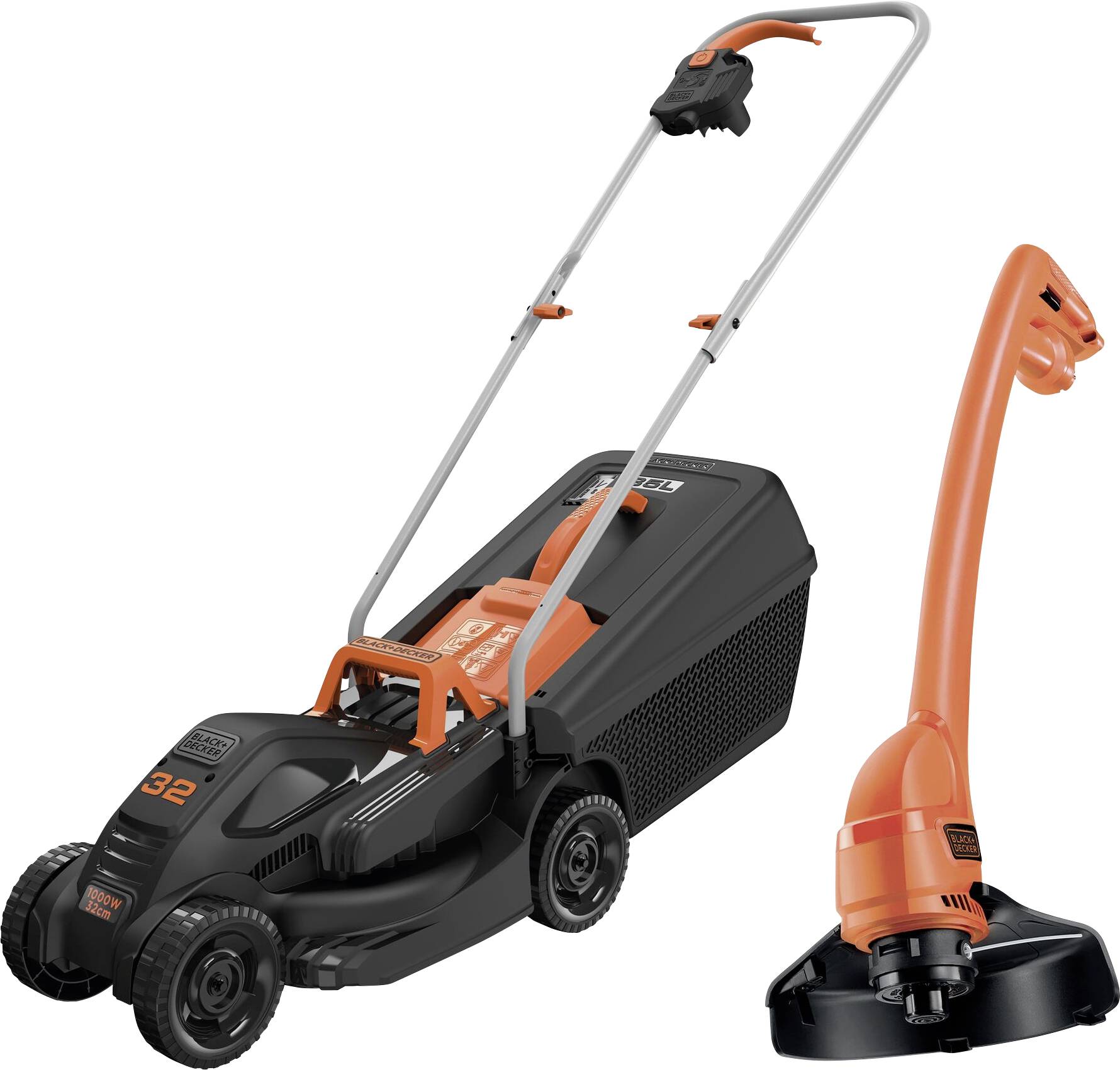 Black & Decker elektryczny Kosiarka, Podkaszarka Zestaw zaw. podkaszarkę 1000 W/250 W Maksymalna szerokość cięcia 32 cm - obrazek 1