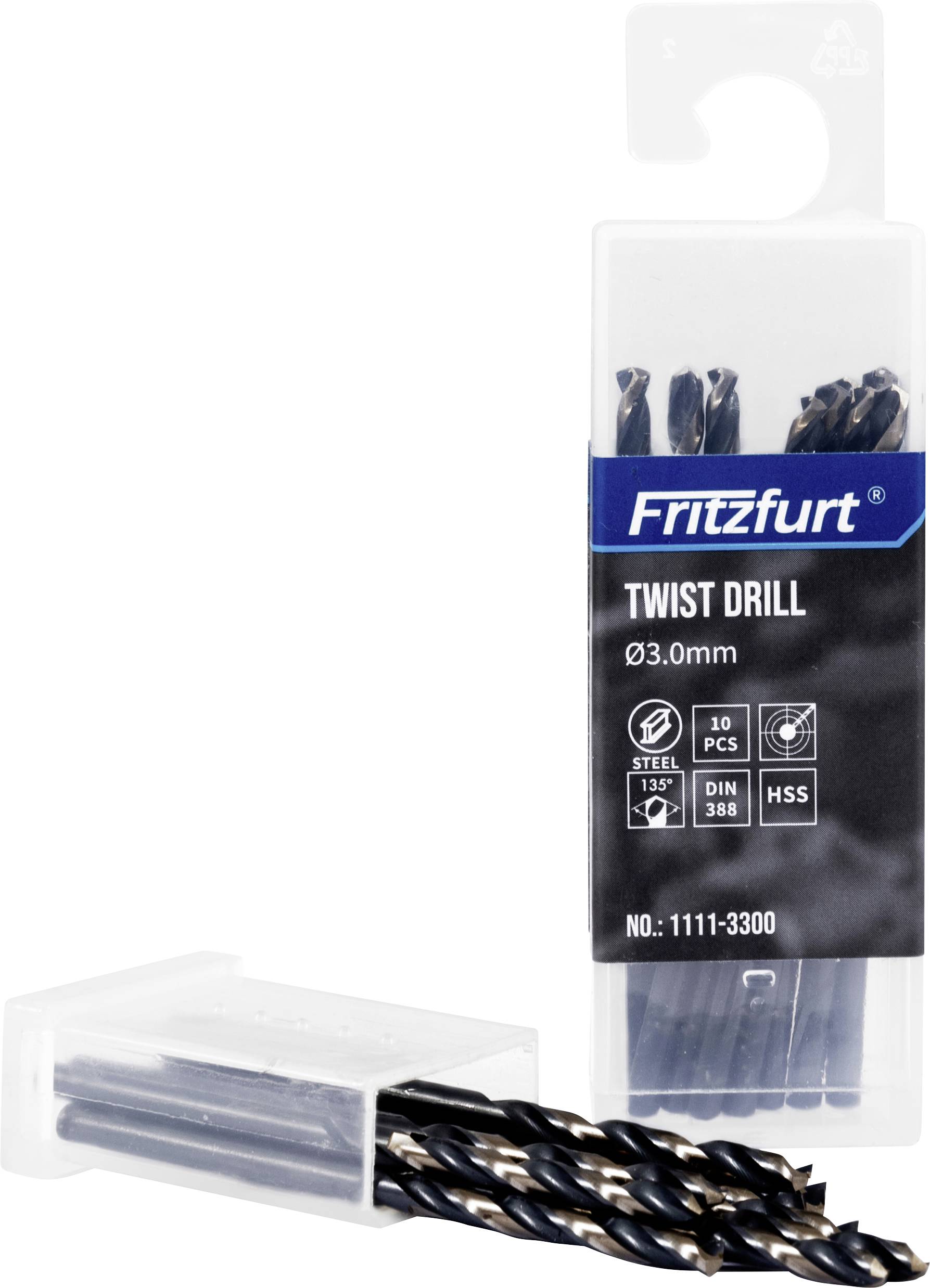 FRITZFURT 1111-3300 HSS-G Wiertło kręte do metalu 10 szt. 3 mm Długość całkowita 61 mm odporny na korozję DIN 338 uchwyt - obrazek 1
