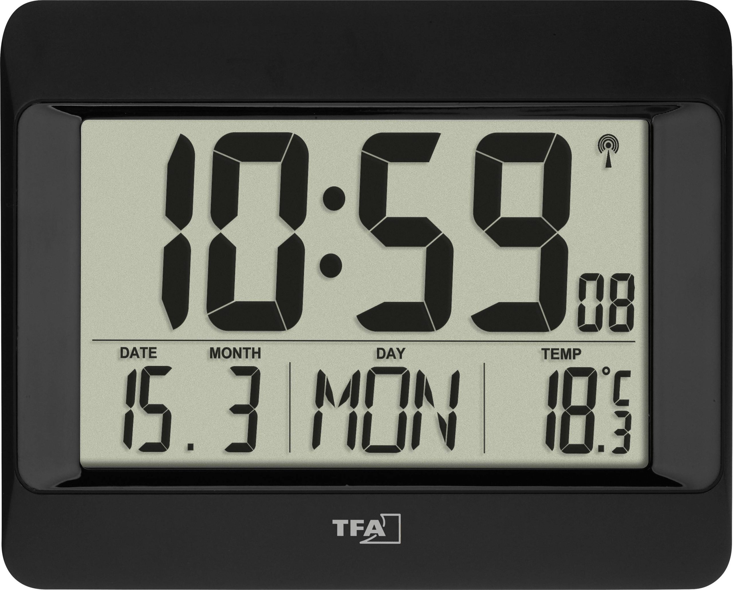 TFA Dostmann 60.4519.01 Sterowany radiowo Zegar ścienny 21.5 cm x 2.6 cm x 16 cm czarny duży wyświetlacz - obrazek 1