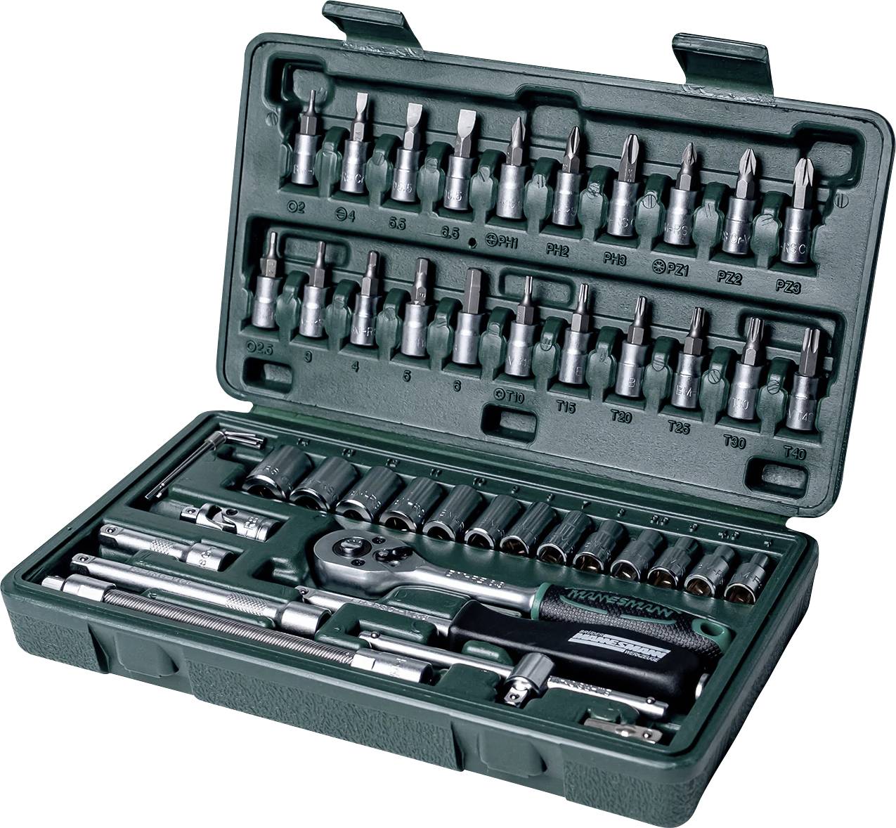Klucze nasadowe z grzechotką Brüder Mannesmann M 2040, 1/4" (6,3 mm), stal chromowo-wanadowa, 46 szt. - obrazek 1