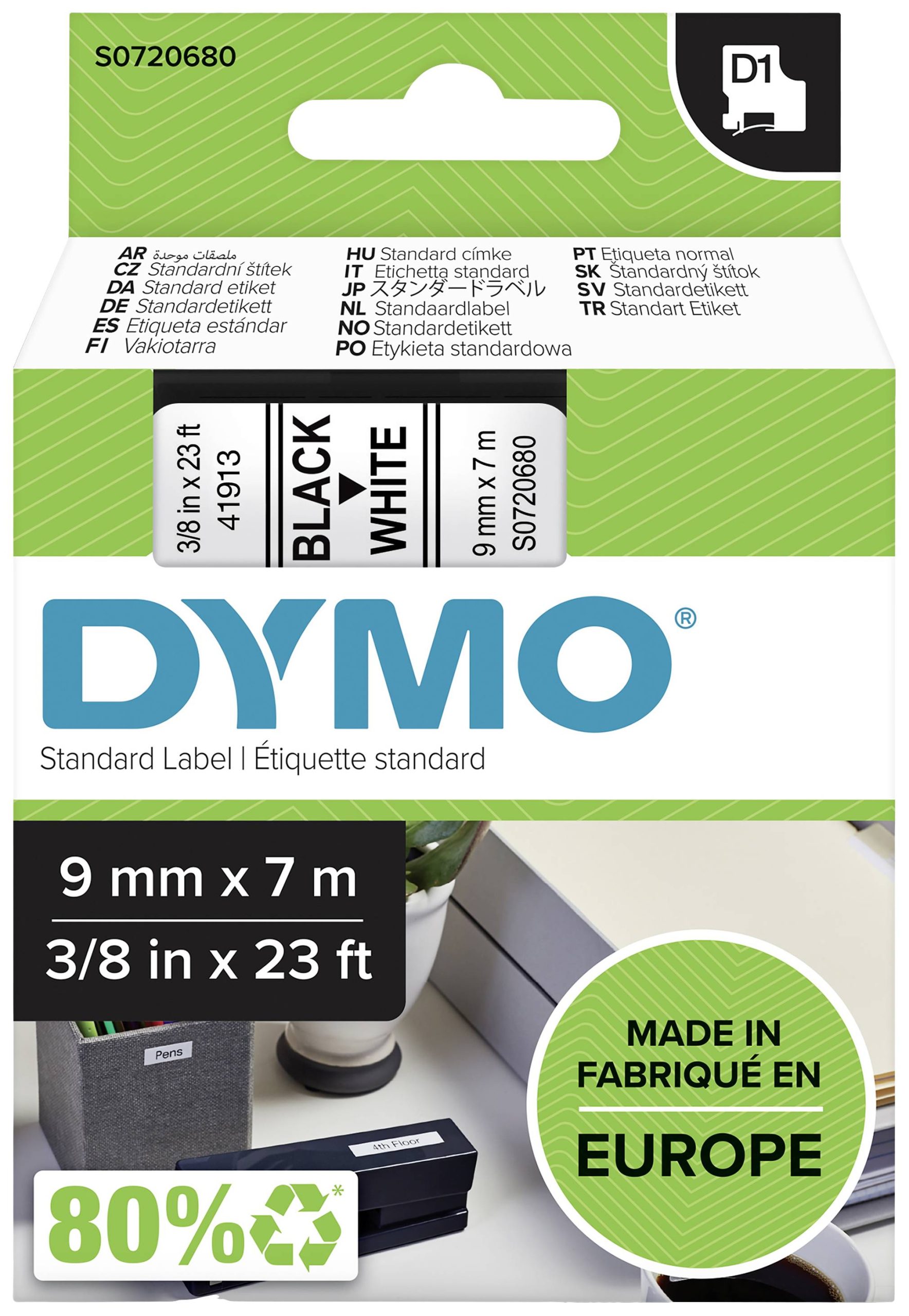 Taśma do nadruku D1 DYMO S0720680, 9 mm x 7 m, Kolor taśmy: biały / Kolor nadruku: czarny - obrazek 1
