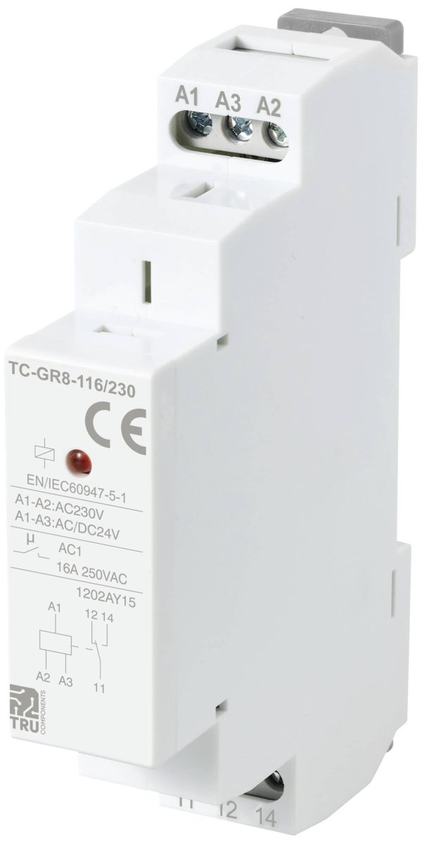 Przełącznik pomocniczy TRU COMPONENTS TC-GR8-116/230 TC-11988844, 24 V/AC, 24 V/DC, 230 V/AC, 16 A, 1 szt.