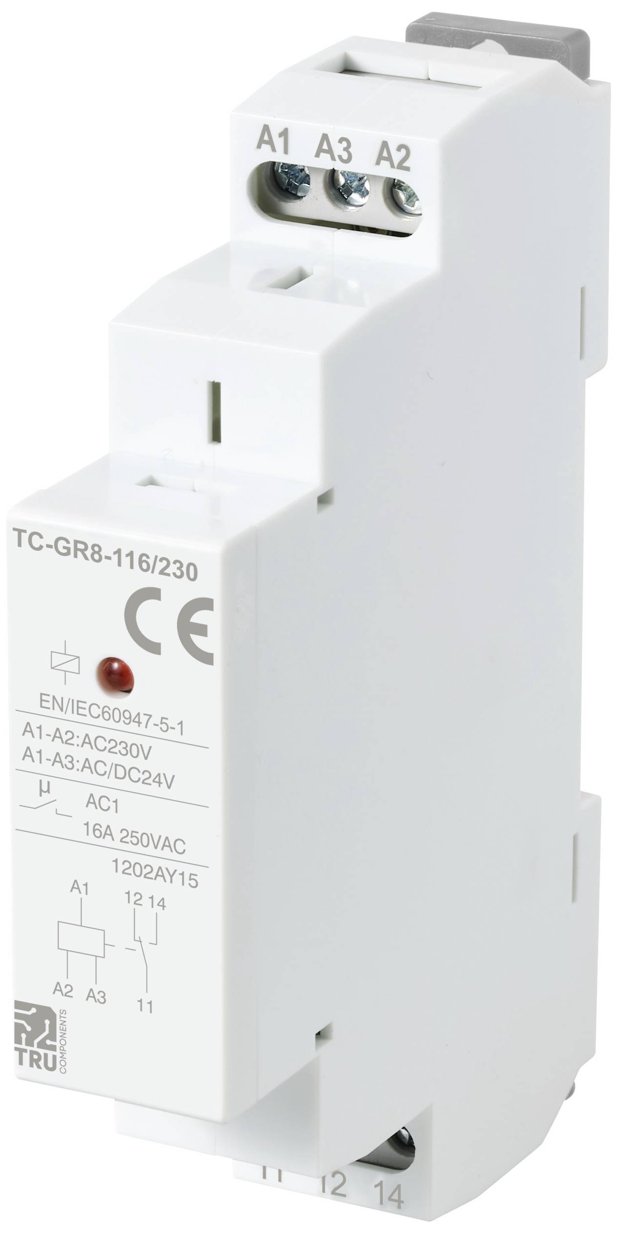 Przełącznik pomocniczy TRU COMPONENTS TC-GR8-116/230 TC-11988844, 24 V/AC, 24 V/DC, 230 V/AC, 16 A, 1 szt. - obrazek 1