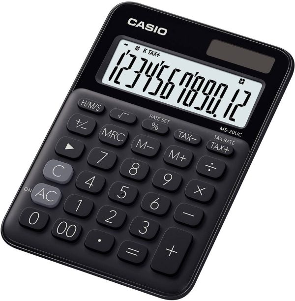 Casio MS-20UC-BK Kalkulator stołowy czarny Wyświetlacz: 12 energią słoneczną, bateryjne (S x W x G) 105 x 23 x 149.5 mm