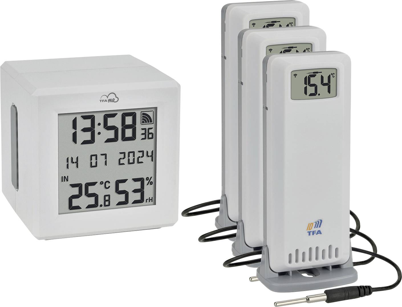 TFA Dostmann TFA.me Starter Set WLAN Gateway ID-01 mit 3 Sendern ID-A3 Radiowy termometr cyfrowy biały 35.8104.02 - obrazek 1