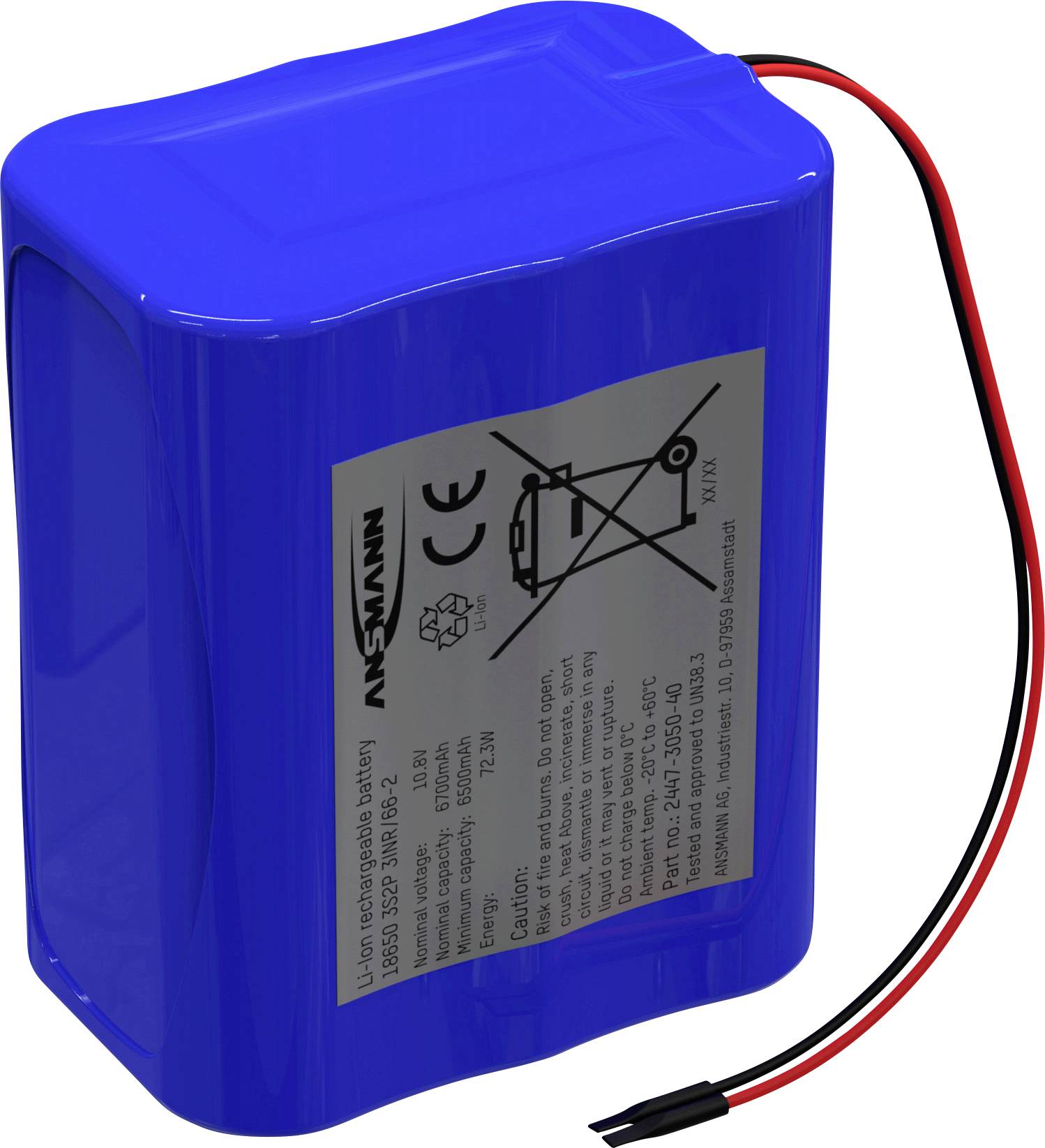 Pakiet akumulatorów Li-Ion Ansmann 3S2P Akkupack 6x 18650 Kabel Li-Ion 10.8V 6700mAh, Ilość ogniw: 6, 10.8 V, 6700 mAh - obrazek 1
