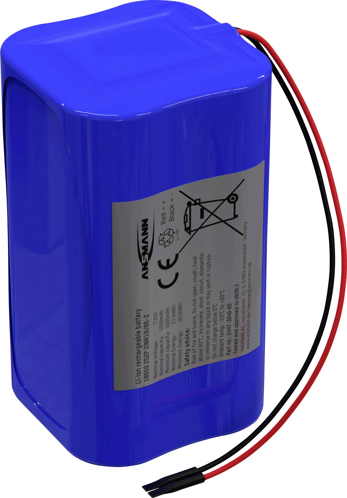 Pakiet akumulatorów Li-Ion Ansmann 2S2P Akkupack 4x 18650 Kabel Li-Ion 7.2V 5200mAh Block, Ilość ogniw: 4, 5200 mAh - obrazek 1