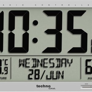 Techno Line WS 8013 Sterowany radiowo Zegar ścienny 36.9 cm x 22.9 cm x 2.4 cm srebrny duży wyświetlacz Techno Line WS 8013 Sterowany radiowo Zegar ścienny 36.9 cm x 22.9 cm x 2.4 cm srebrny duży wyświetlacz