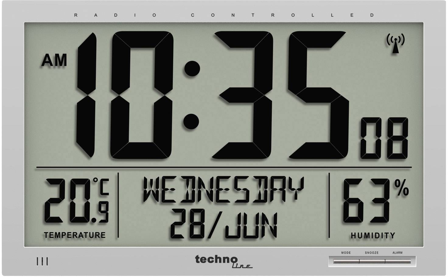 Techno Line WS 8013 Sterowany radiowo Zegar ścienny 36.9 cm x 22.9 cm x 2.4 cm srebrny duży wyświetlacz - obrazek 1