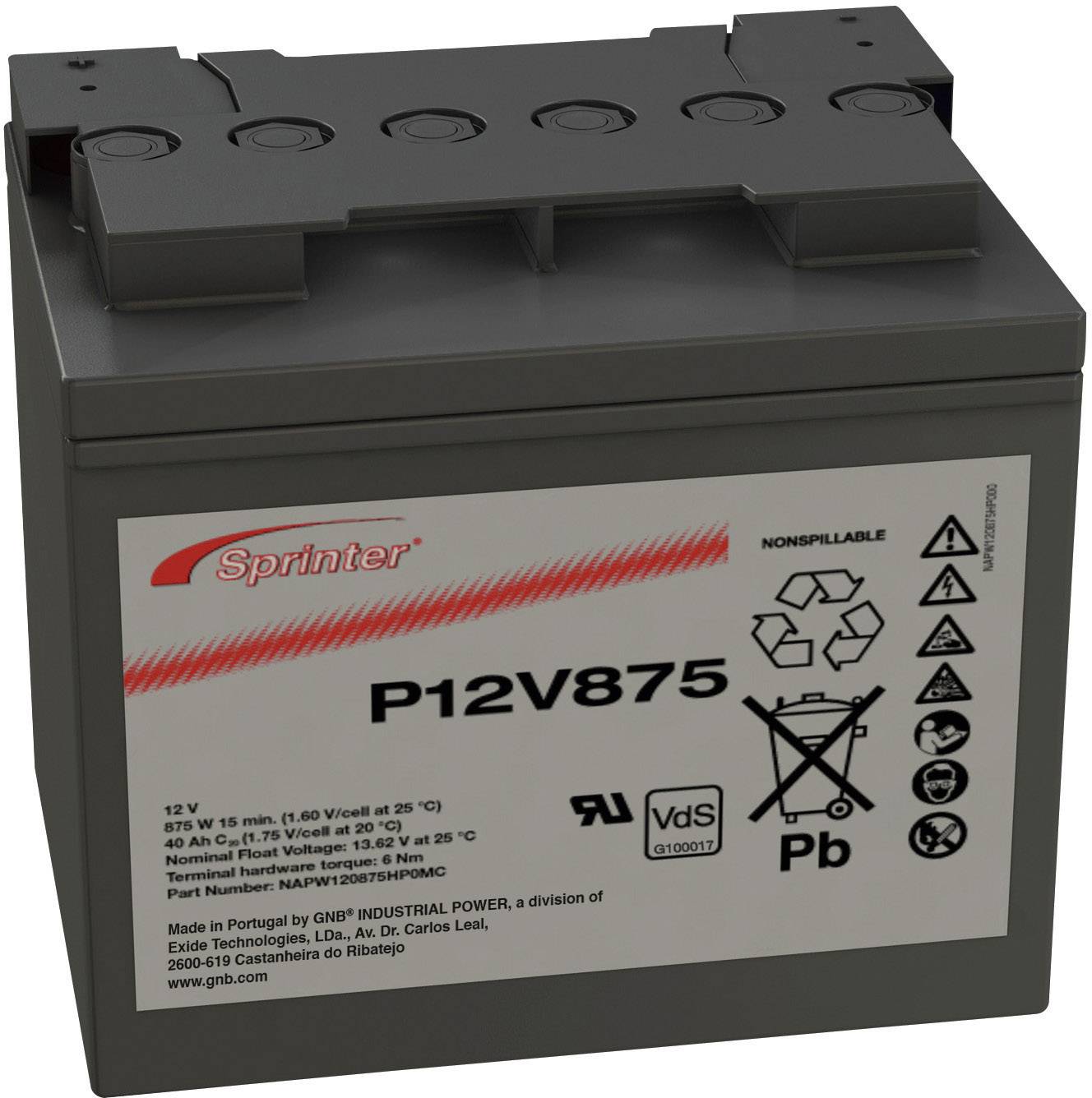 Akumulator ołowiowy GNB Sprinter P12V875 NAPW120875HP0MC, AGM, 12 V, 41 Ah - obrazek 1