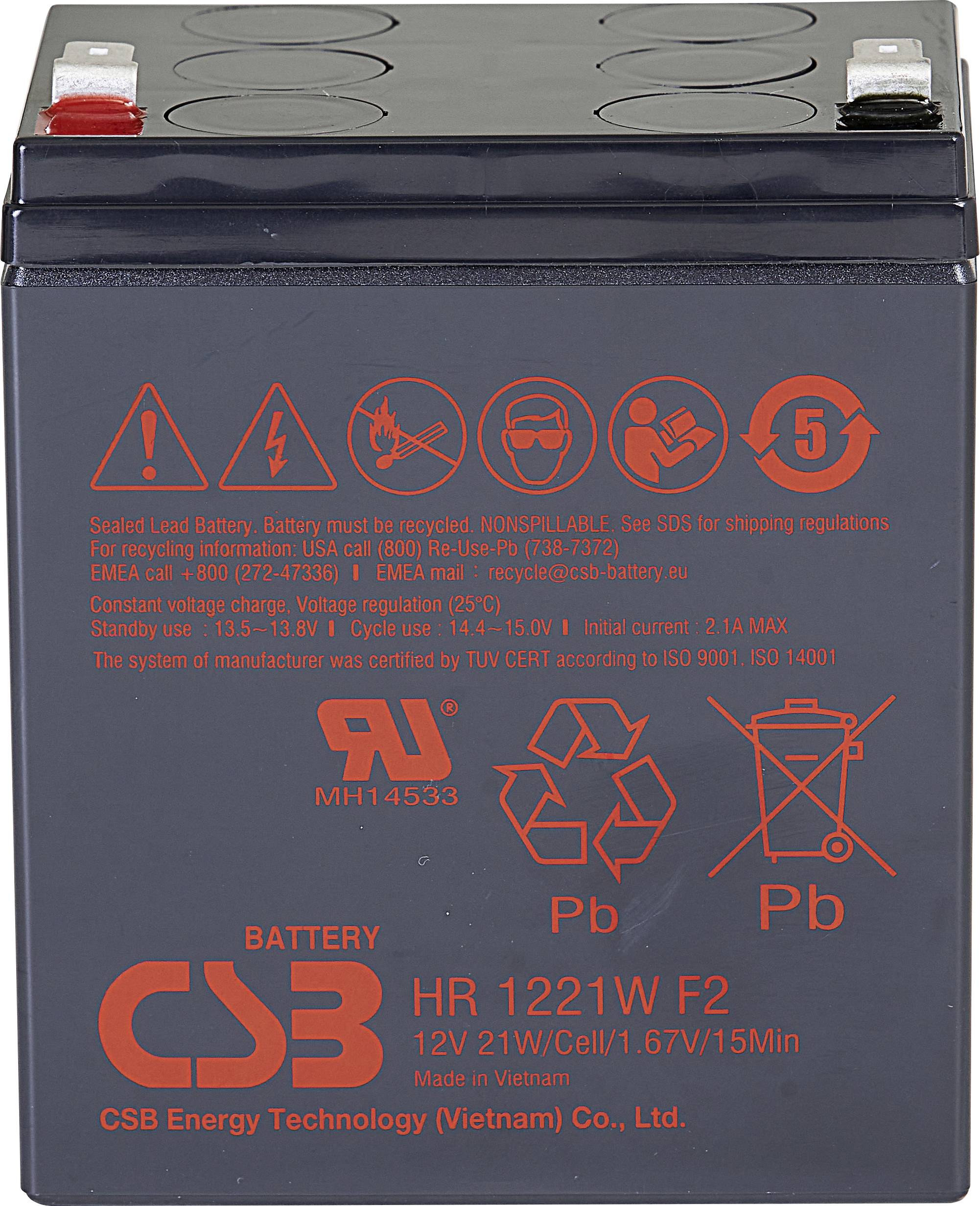 Akumulator ołowiowy CSB Battery HR 1221W high-rate HR1221WF2, AGM, 12 V, 5 Ah - obrazek 1