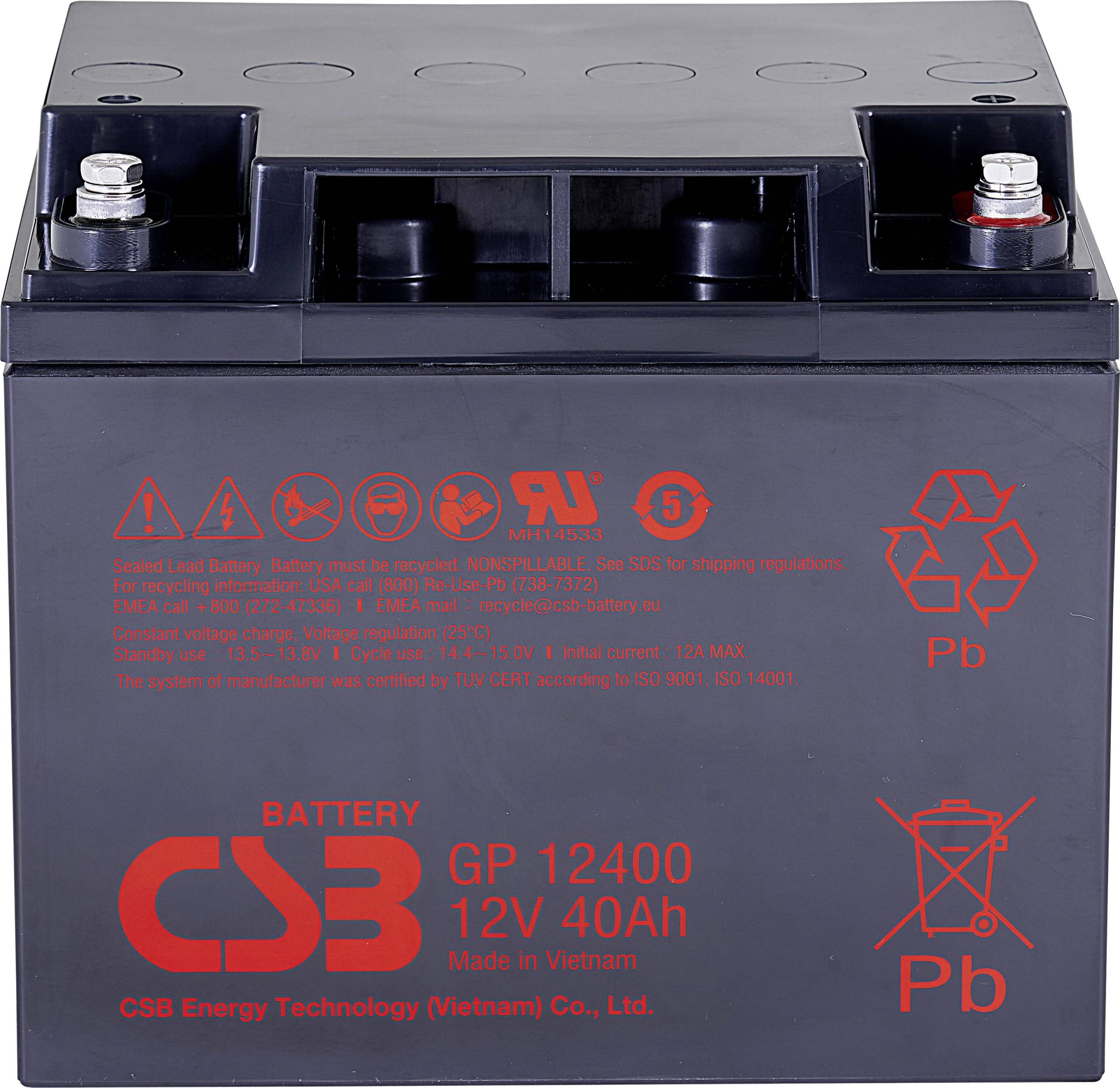 Akumulator ołowiowy CSB Battery GP 12400 Standby USV GP12400B8, AGM, 12 V, 40 Ah - obrazek 1