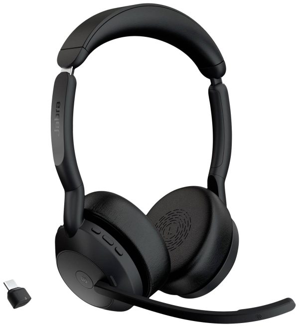 Jabra Evolve 2 55 MS Stereo Słuchawki nauszne Bluetooth stereo czarny Wyciszanie hałasów, redukcja szumów mikrofonu Komp