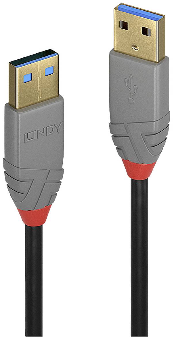 LINDY Kabel USB USB 3.2 Gen1 Złącze męskie USB-A, Złącze męskie USB-A 5.00 m czarny, szary konstrukcja okrągła, styki po - obrazek 1