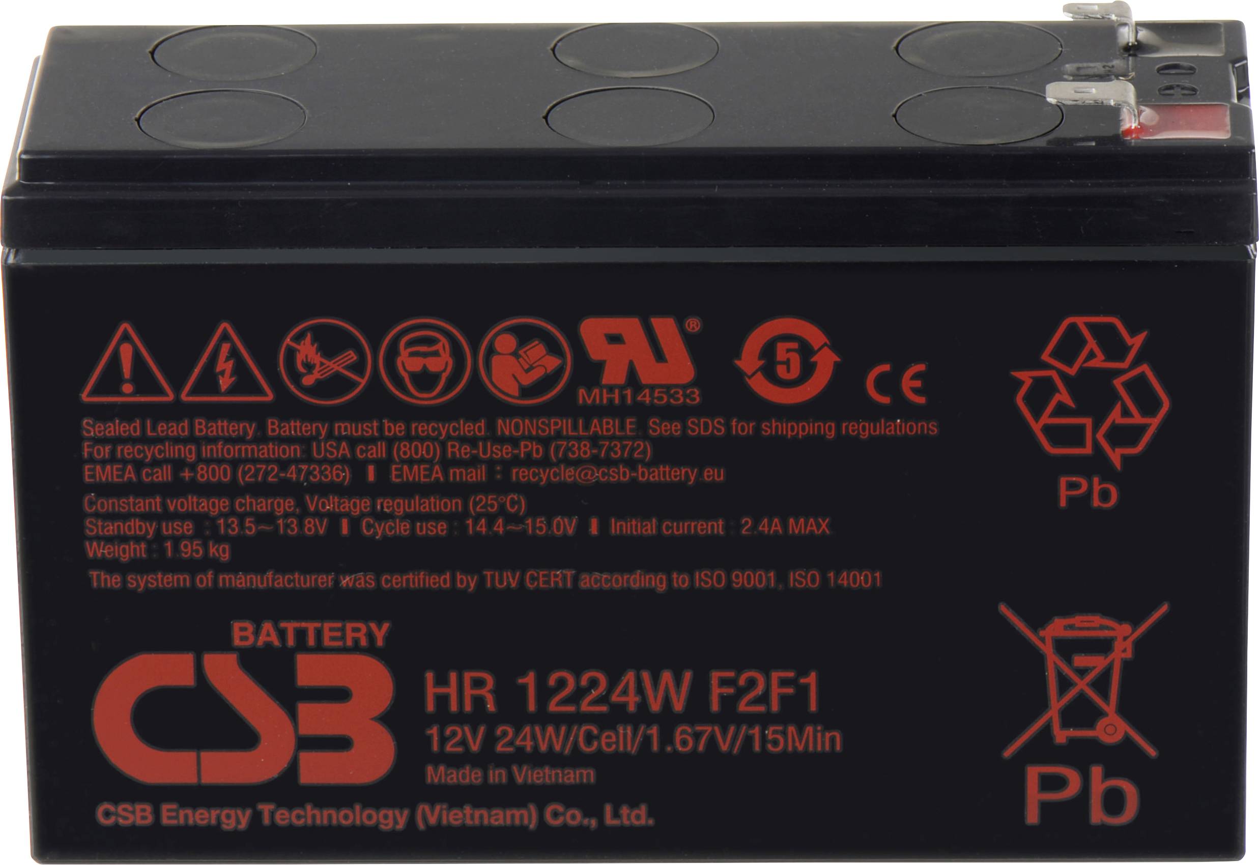Akumulator ołowiowy CSB Battery HR 1224W high-rate HR1224WF2F1, AGM, 12 V, 5.8 Ah - obrazek 1
