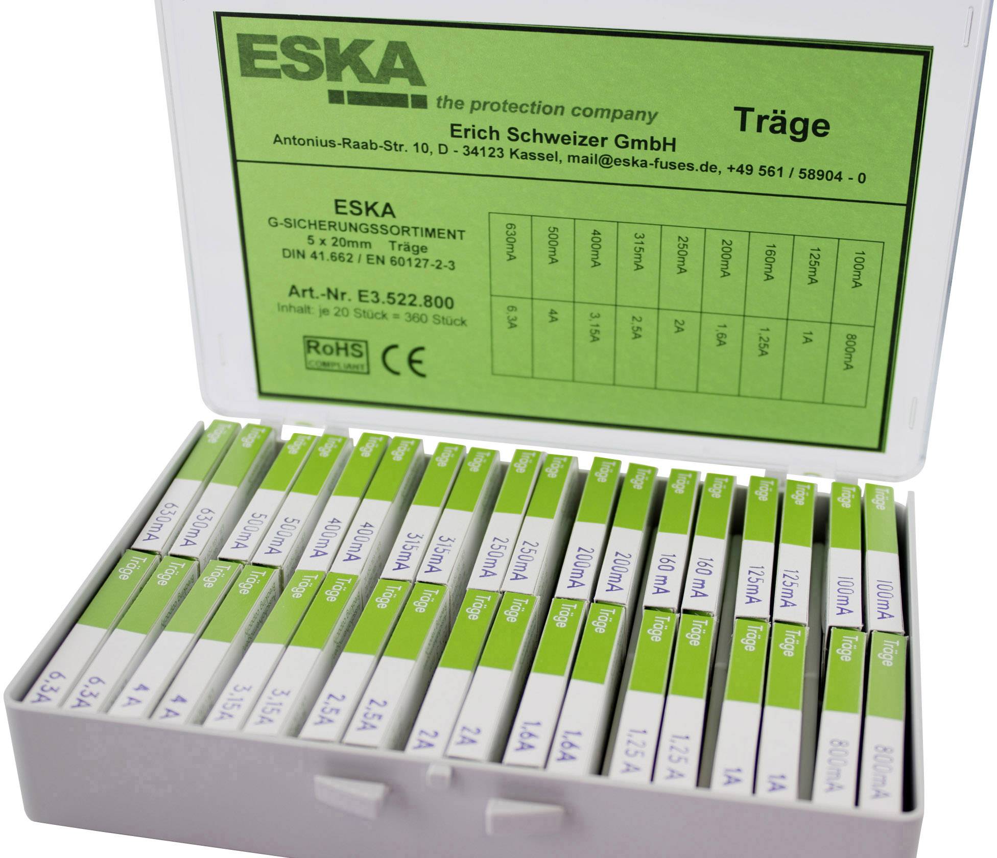 ESKA E3522800 Zestaw bezpieczników (Ø x D) 5 mm x 20 mm wolny -T- Zawartość 360 części - obrazek 1
