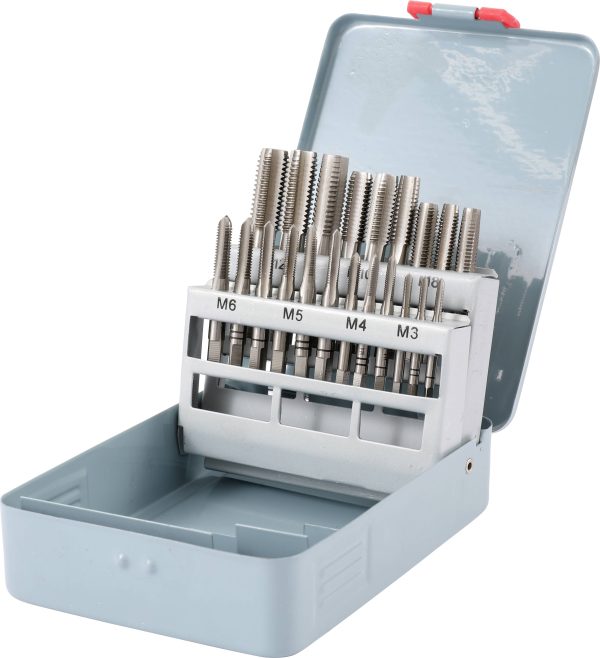 TOOLCRAFT TO-6800787 Zestaw gwintowników 21 szt. metryczny M3, M4, M5, M6, M8, M10, M12 Cięcie prawostronne DIN 352 HSS