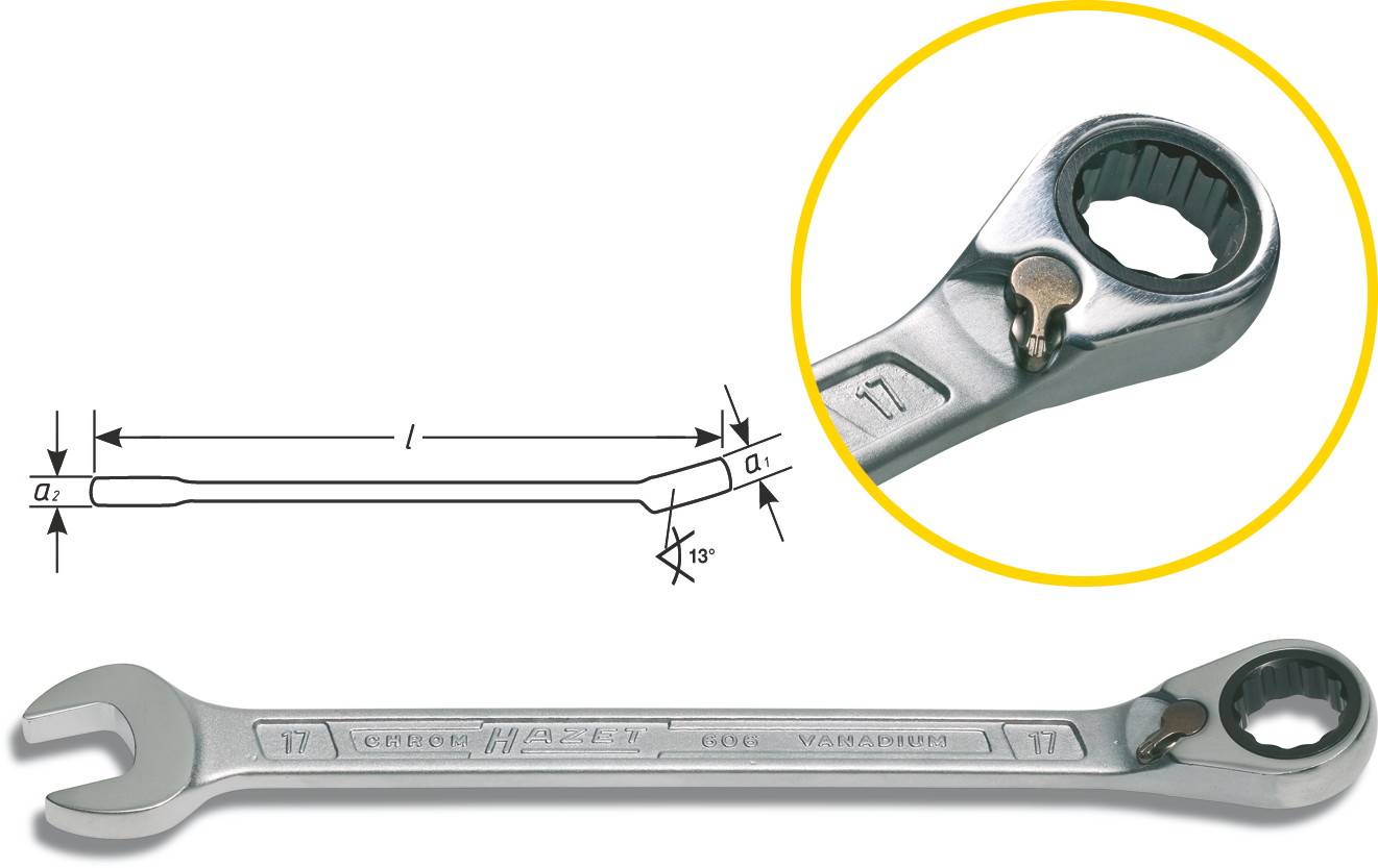 Hazet 606-10 606 Klucz płasko oczkowy z grzechotką Rozmiar klucza (metryczny) (tylko do tytułu) 10 mm - obrazek 1