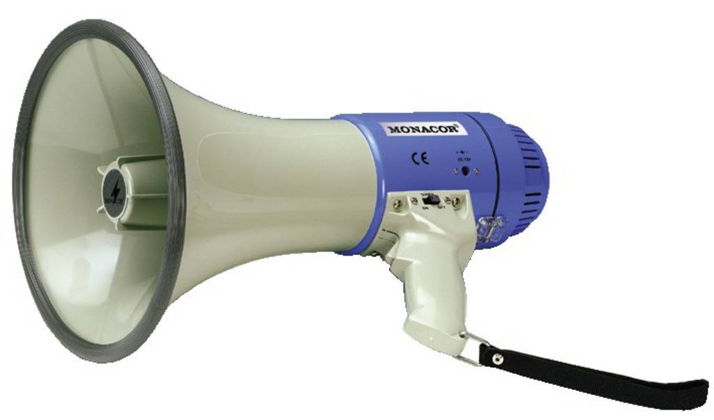 Megafon Monacor TM-25 z paskiem, zintegrowane dźwięki - obrazek 1