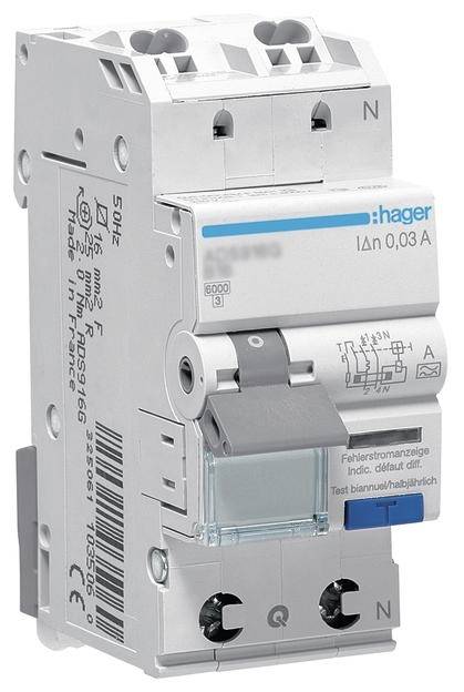 Wyłącznik różnicowoprądowy/automatyczny Hager ADS916D 2 styki 16 A 0.03 A 240 V
