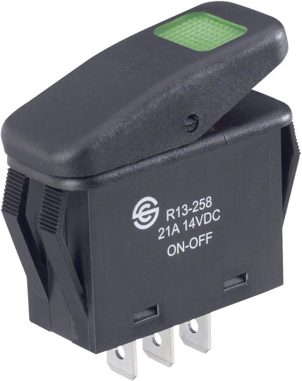 TRU COMPONENTS 1587862 Przełącznik kołyskowy TC-R13-258B B/G 14 V/DC 21 A 1 x wył/wł IP66 zatrzask 1 szt.