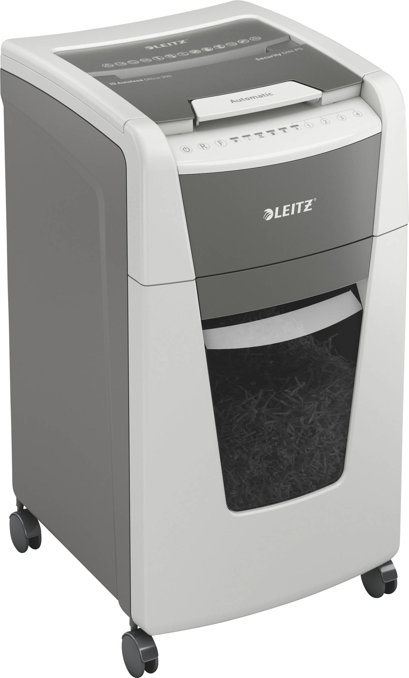 Leitz IQ Office 300 Autofeed P5 Niszczarka 300 ark. Mikronacięcia 2 x 15 mm P-5 60 l Niszczy także spinacze do papieru, - obrazek 1