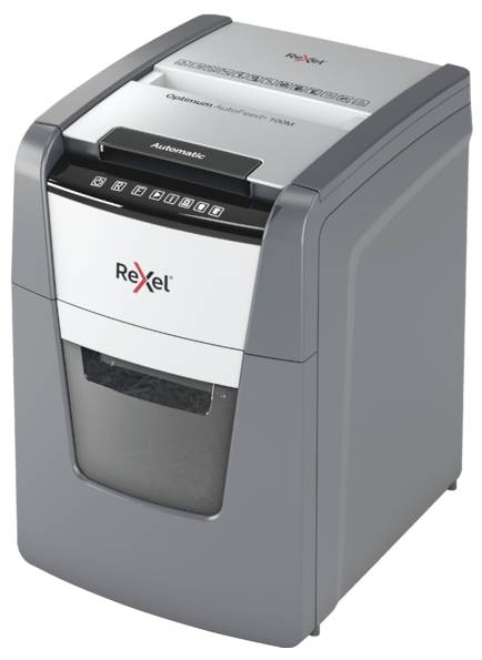 Rexel Optimum AutoFeed+ 100M Niszczarka 100 ark. Mikronacięcia 2 x 15 mm P-5 34 l Niszczy także spinacze do papieru, zsz - obrazek 1