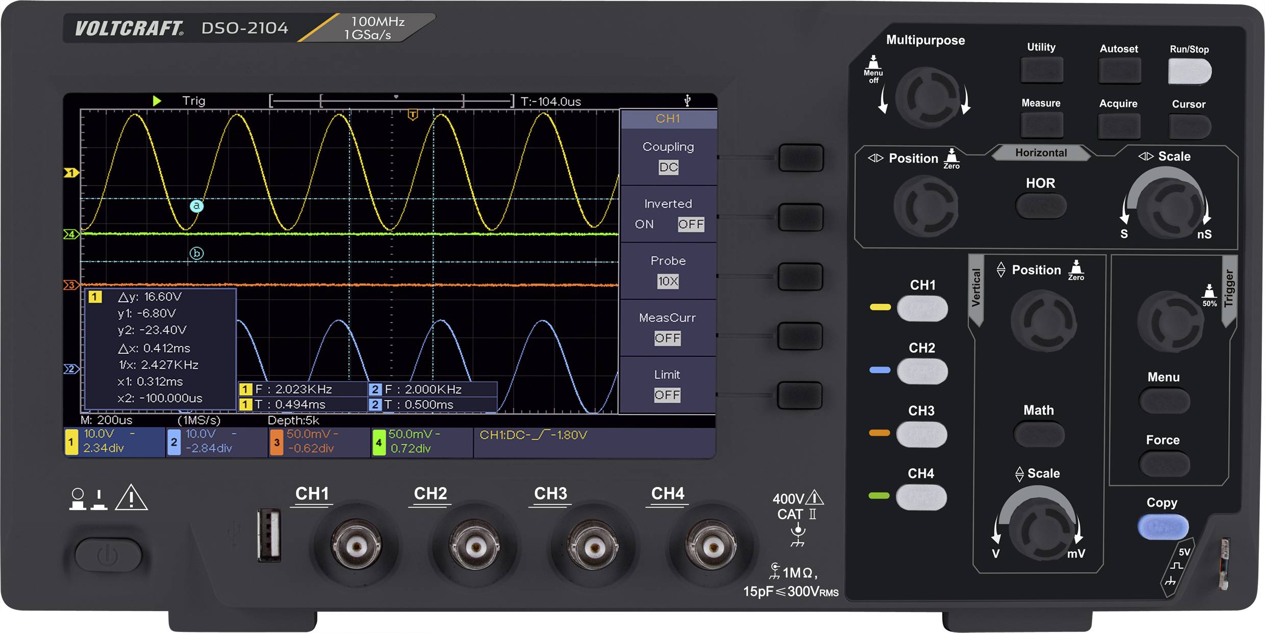 Oscyloskop cyfrowy VOLTCRAFT DSO-2104 100 MHz 1 GSa/s - obrazek 1